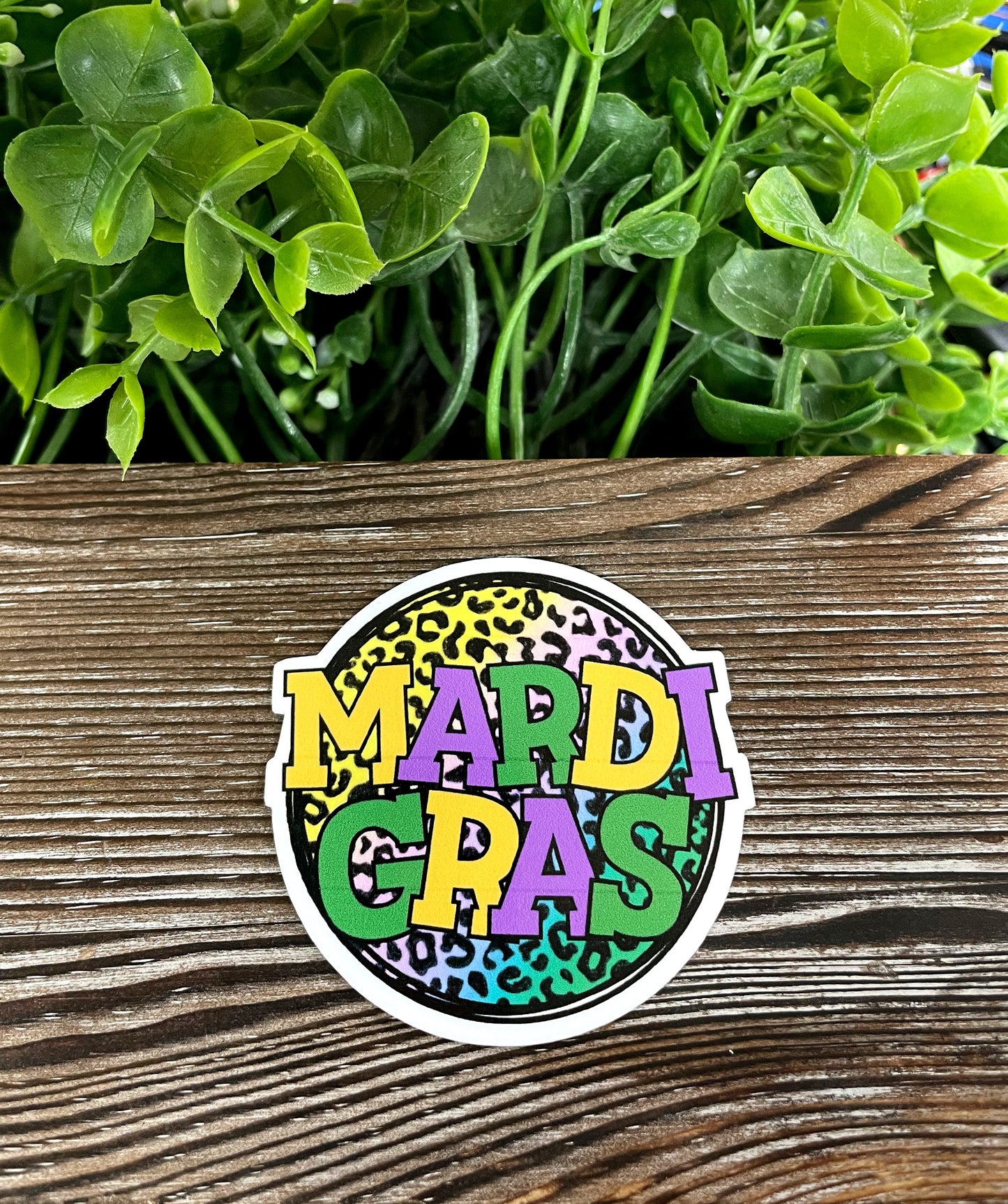 Mardi Gras, Die Cut Vinyl Sticker, Boho Fun, Water Resistant, Cheetah Print Colorful, New Orleans |Sticker or Magnet