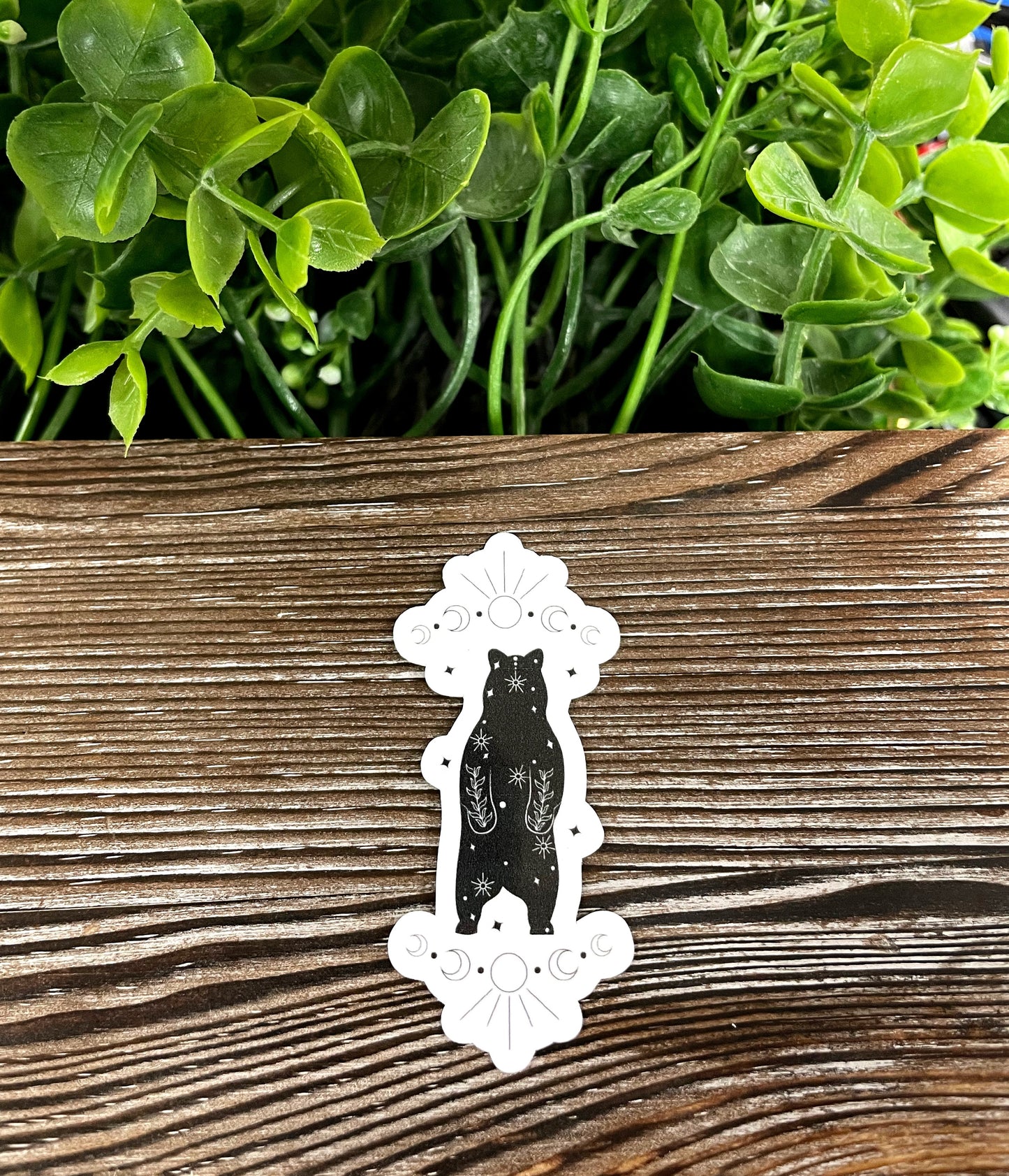 Standing Bear w Moon Phases, Die Cut Vinyl Sticker, Boho Fun, Water Resistant, Mystical Witchy Magic |Sticker or Magnet