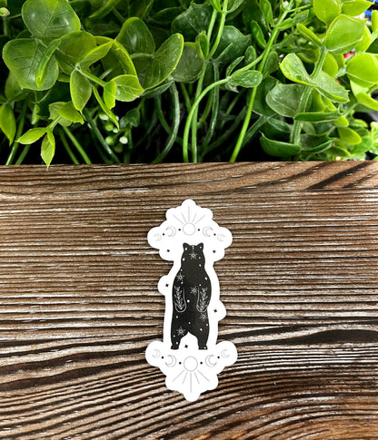 Standing Bear w Moon Phases, Die Cut Vinyl Sticker, Boho Fun, Water Resistant, Mystical Witchy Magic |Sticker or Magnet