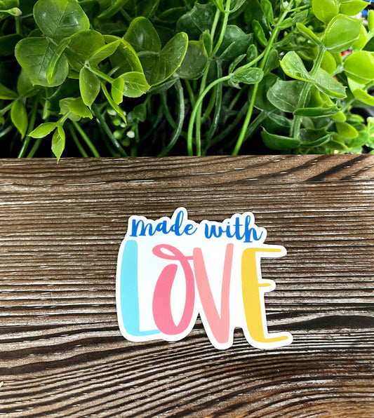 Made With Love, Die Cut Vinyl Sticker, Thank You Small Business, Boho Fun, Water Resistant, Package Label |Sticker or Magnet