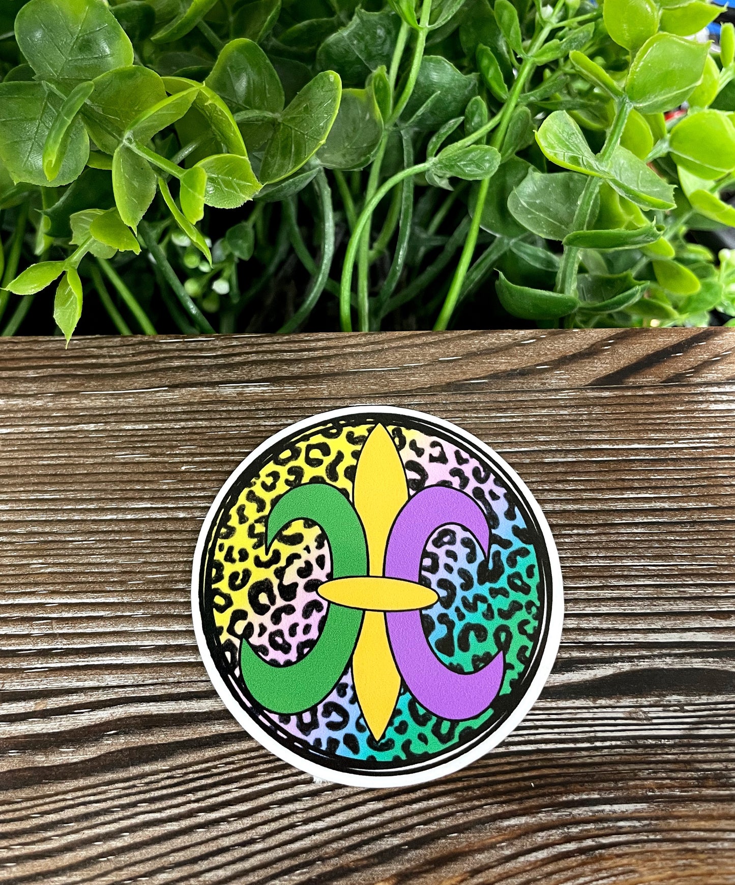 Fleur De Lis, Die Cut Vinyl Sticker, Boho Fun, Water Resistant, Mardi Gras, Cheetah Print Colorful, New Orleans |Sticker or Magnet
