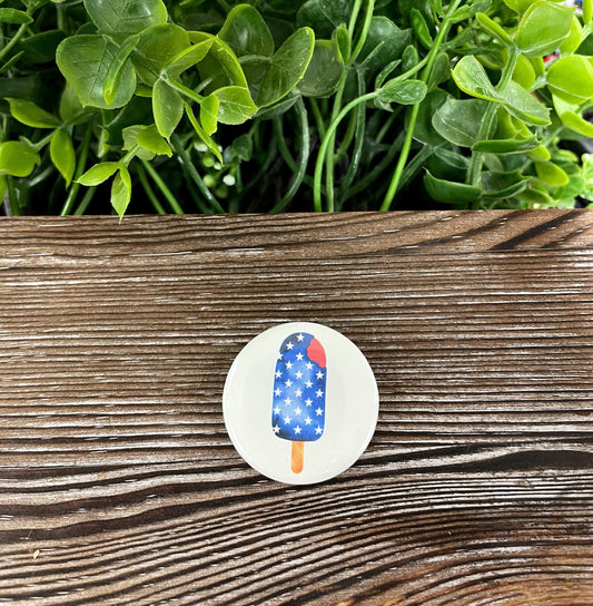 American Flag Popsicle, Graphic Art Button / Pin Refrigerator Magnet , Blue Color White Stars, Boho Fun, Refrigerator Magnet, Fourth of July, America - Handmade by Marlayna