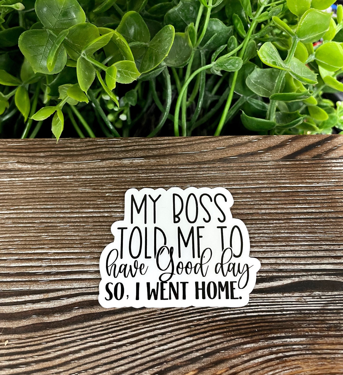 My Boss Told me to Have a Good Day So I Went Home, Die Cut Vinyl Sticker, Boho Fun, Water Resistant, Snarky Sarcasm Witty Quote, Funny Saying |Sticker or Magnet
