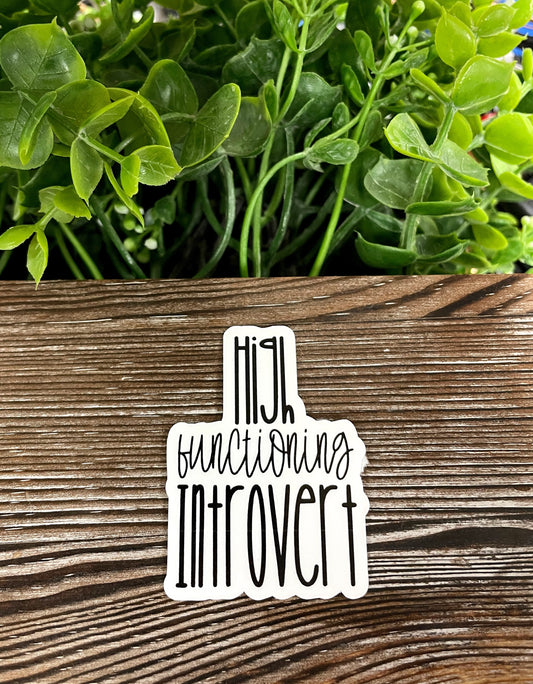 High Functioning Introvert, Die Cut Vinyl Sticker, Boho Fun, Water Resistant, Snarky Sarcasm Witty Quote, Funny Saying |Sticker or Magnet