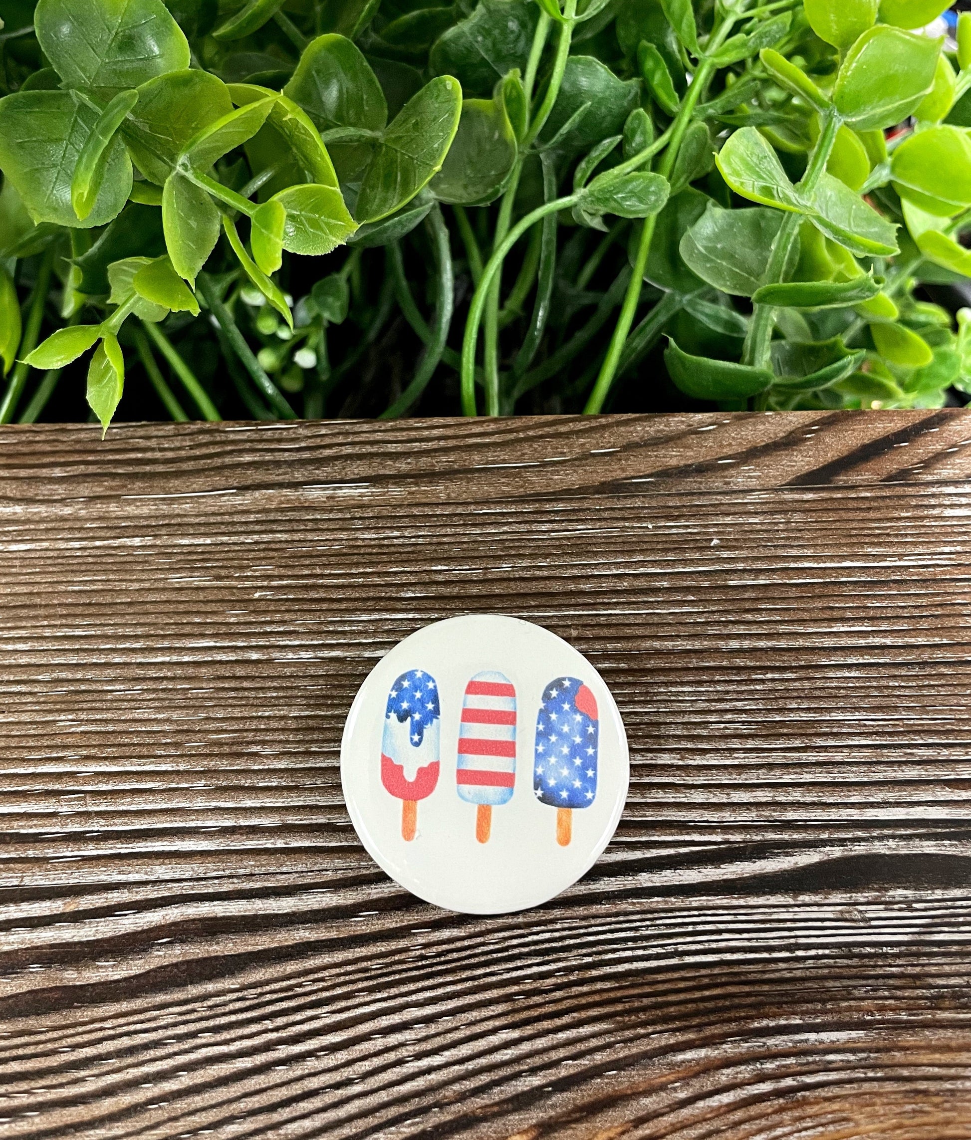 American Flag Popsicle Trio, Graphic Art Button / Pin Refrigerator Magnet , Red Blue Stripes White Stars, Boho Fun, Refrigerator Magnet, Fourth of July, America - Handmade by Marlayna