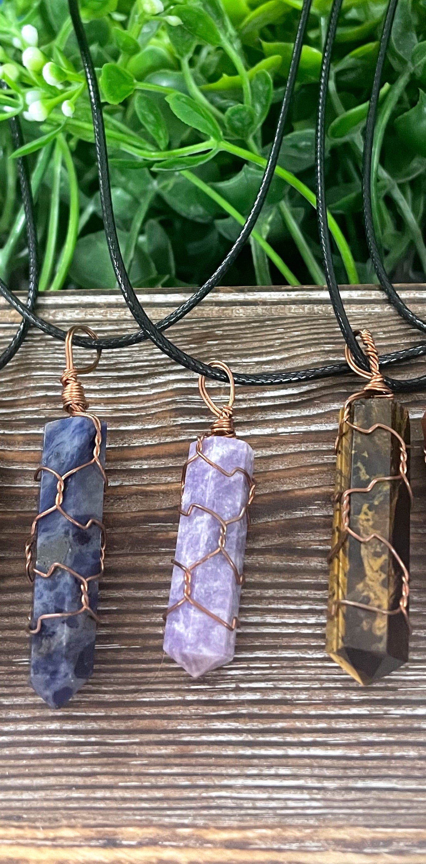 Wire Wrapped Crystal Point, Random Gemstone Necklace, Cage Wrap, Tigers Eye Sodalite Labradorite Quartz - Handmade by Marlayna