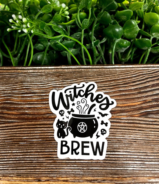 Witches Brew , Die Cut Vinyl Sticker, Boho Fun, Water Resistant, Black Cat Halloween |Sticker or Magnet
