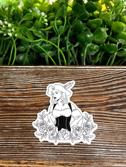Pirate Wench, Die Cut Vinyl Sticker, Boho Fun, Water Resistant, Halloween Costume, Black and White |Sticker or Magnet