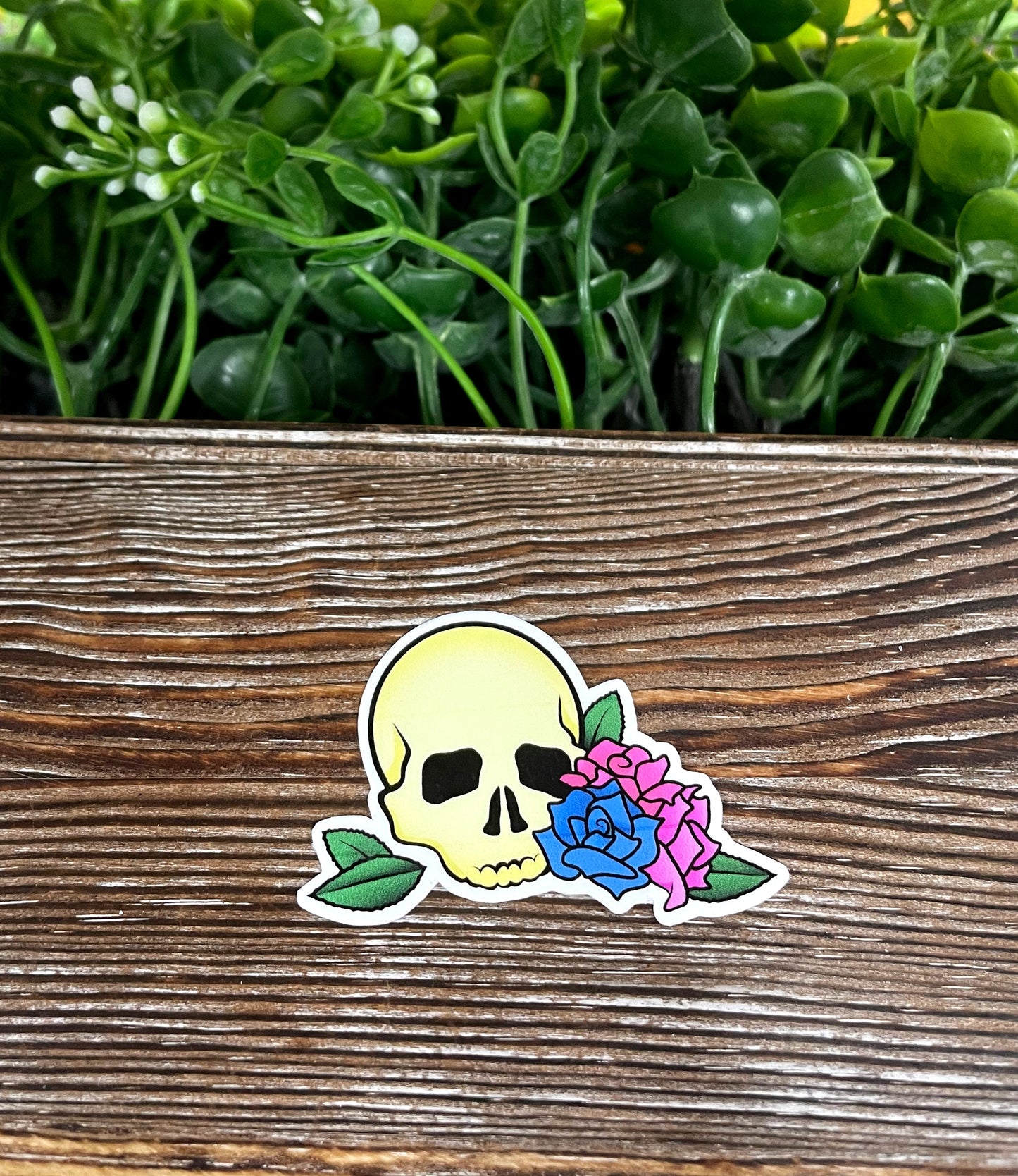 Watercolor Skull and Flowers, Die Cut Vinyl Sticker, Boho Fun, Water Resistant, Halloween Pastel |Sticker or Magnet