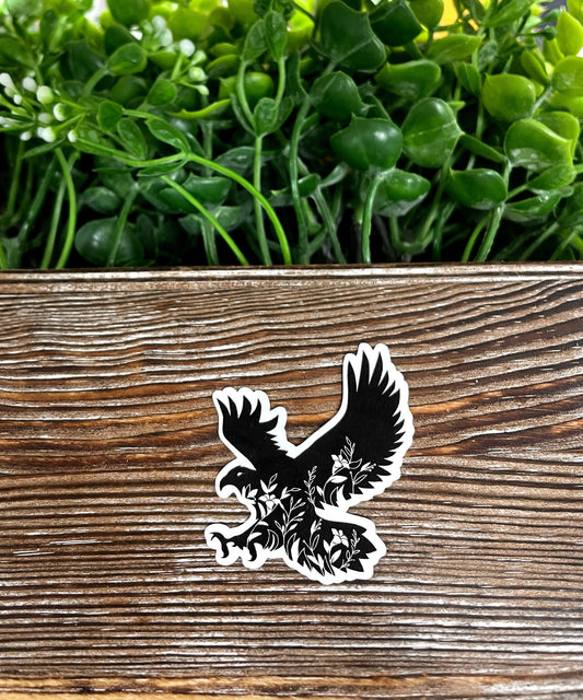 Nature Inspired Bird, Die Cut Vinyl Sticker, Water Resistant, Botanical Feathers, Hawk Lover |Sticker or Magnet