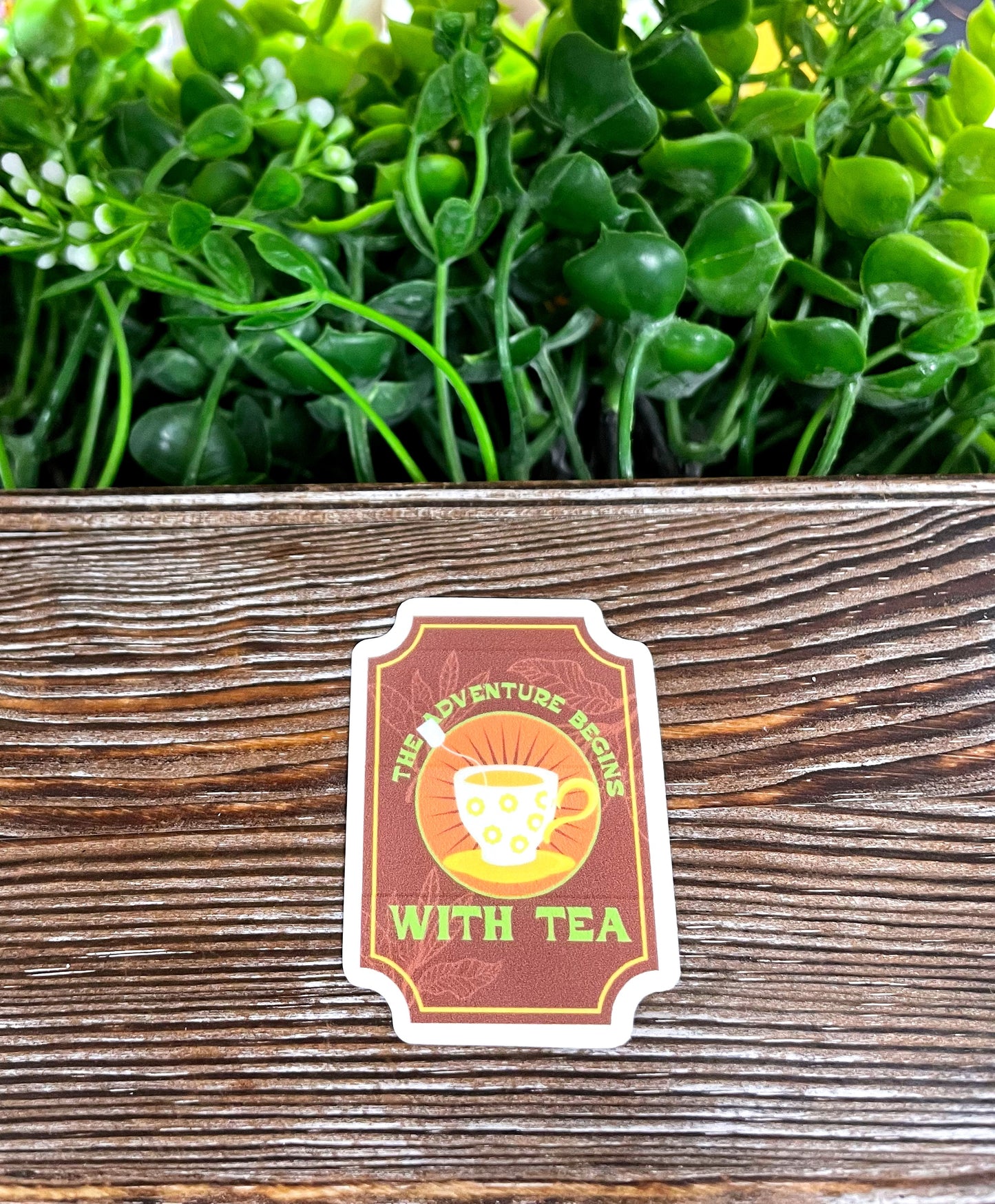 The Adventure Begins with Tea, Jar Label, Die Cut Vinyl Sticker, Boho Fun, Water Resistant |Sticker or Magnet