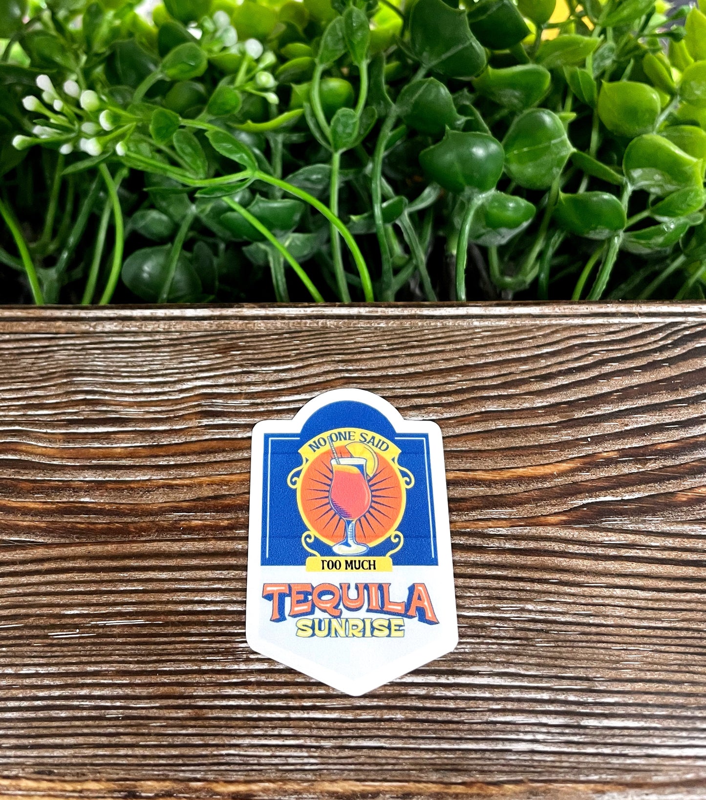 Tequila Sunrise Label, Die Cut Vinyl Sticker, Boho Fun, Water Resistant |Sticker or Magnet