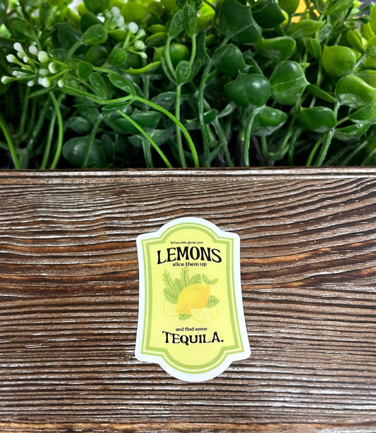 Lemons and Tequila Label, Die Cut Vinyl Sticker, Boho Fun, Water Resistant |Sticker or Magnet