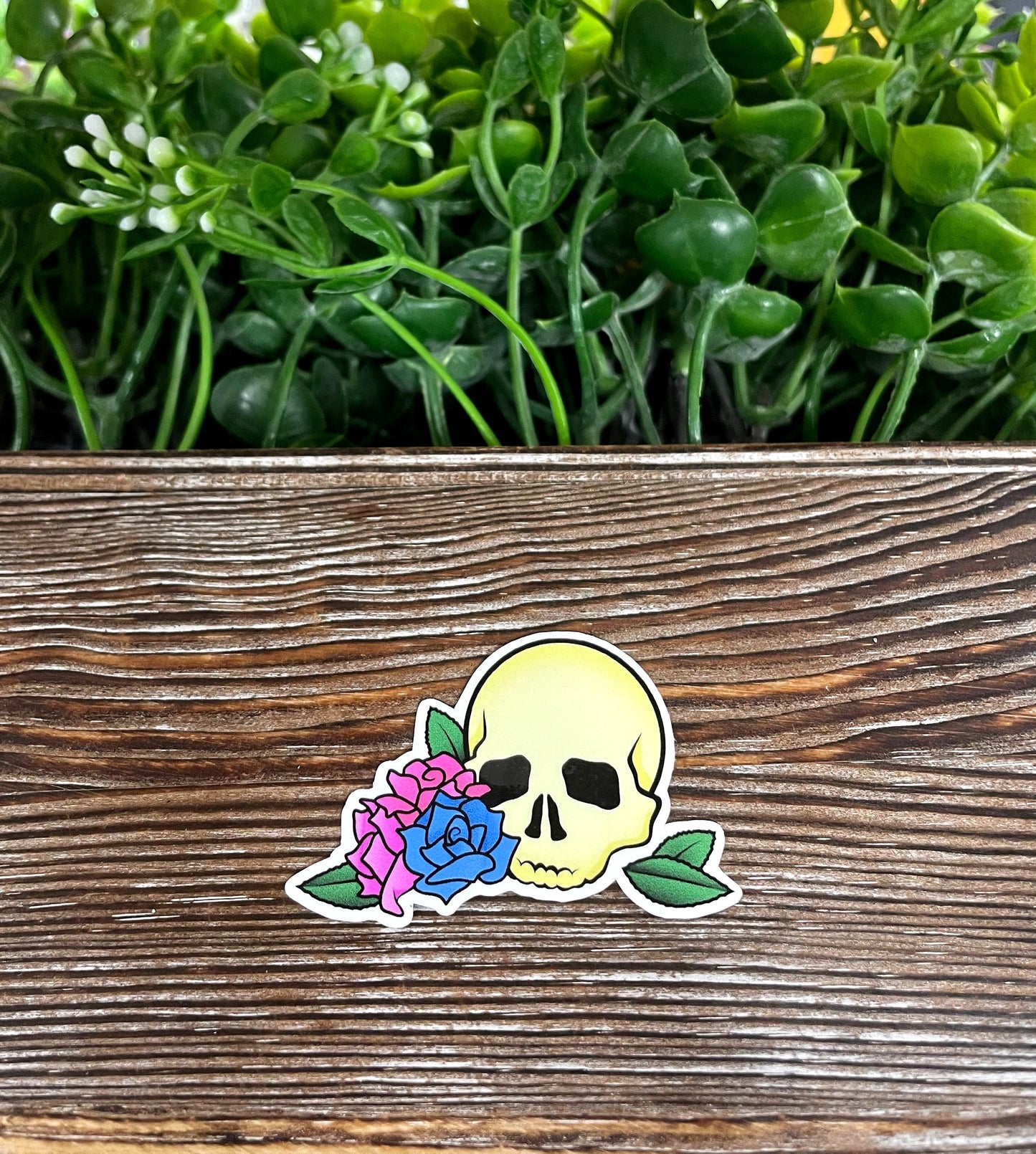 Watercolor Skull and Left Side Flowers, Die Cut Vinyl Sticker, Boho Fun, Water Resistant, Halloween Pastel |Sticker or Magnet