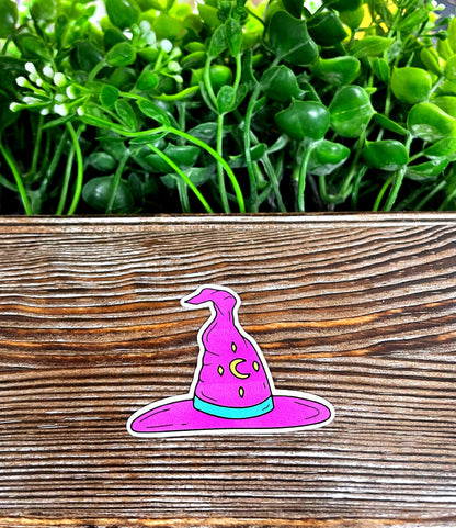 Purple Witch's Hat, Die Cut Vinyl Sticker, Boho Fun, Water Resistant, Halloween Spooky Wiccan Magic |Sticker or Magnet