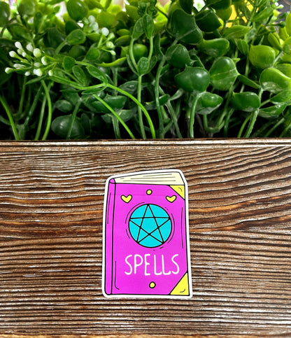 Purple Witch's Spell Book, Die Cut Vinyl Sticker, Boho Fun, Water Resistant, Halloween Spooky Wiccan Magic |Sticker or Magnet