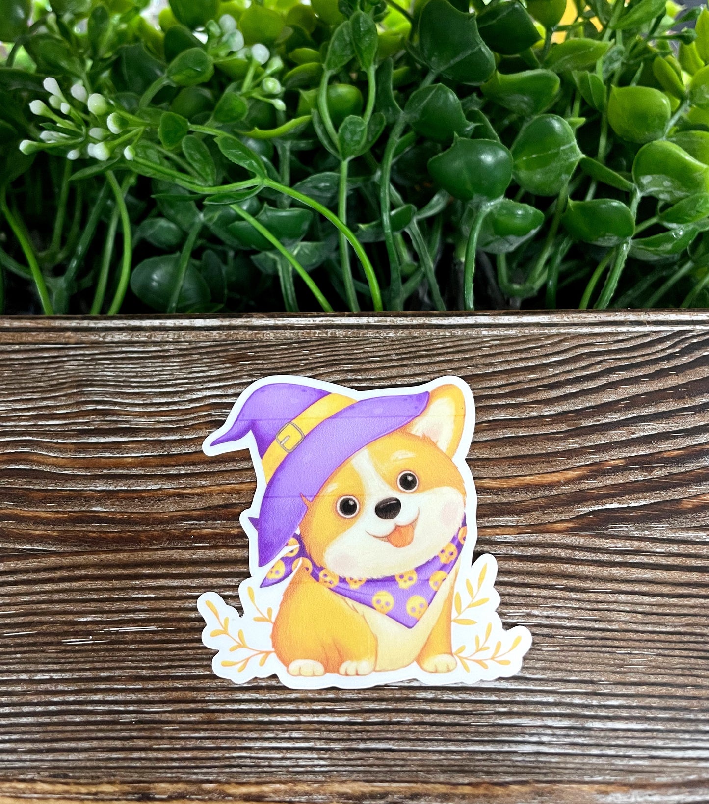 Halloween Corgi Dog, Die Cut Vinyl Sticker, Boho Fun, Water Resistant, Costume Spooky Puppy |Sticker or Magnet