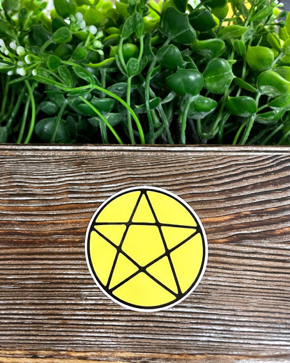 Yellow Pentagram, Die Cut Vinyl Sticker, Boho Fun, Water Resistant, Halloween Spooky Wiccan Magic |Sticker or Magnet