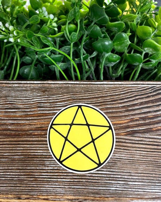 Yellow Pentagram, Die Cut Vinyl Sticker, Boho Fun, Water Resistant, Halloween Spooky Wiccan Magic |Sticker or Magnet