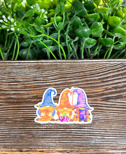 Halloween Gnomes, Die Cut Vinyl Sticker, Boho Fun, Water Resistant, Costume Spooky Fall |Sticker or Magnet
