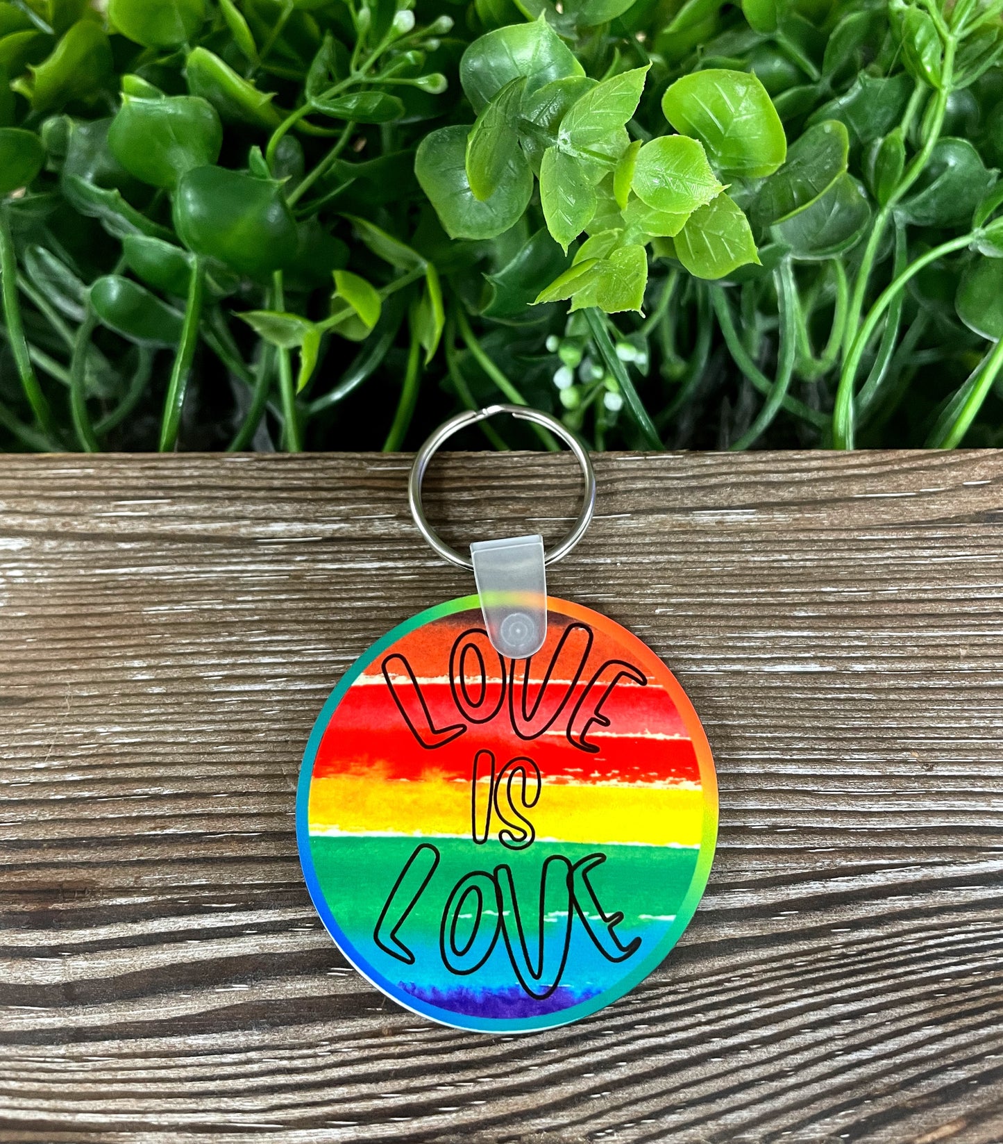 Love is Love, MDF Round Keychain, , Boho Fun, Human Rights Equality Rainbow - Handmade by Marlayna