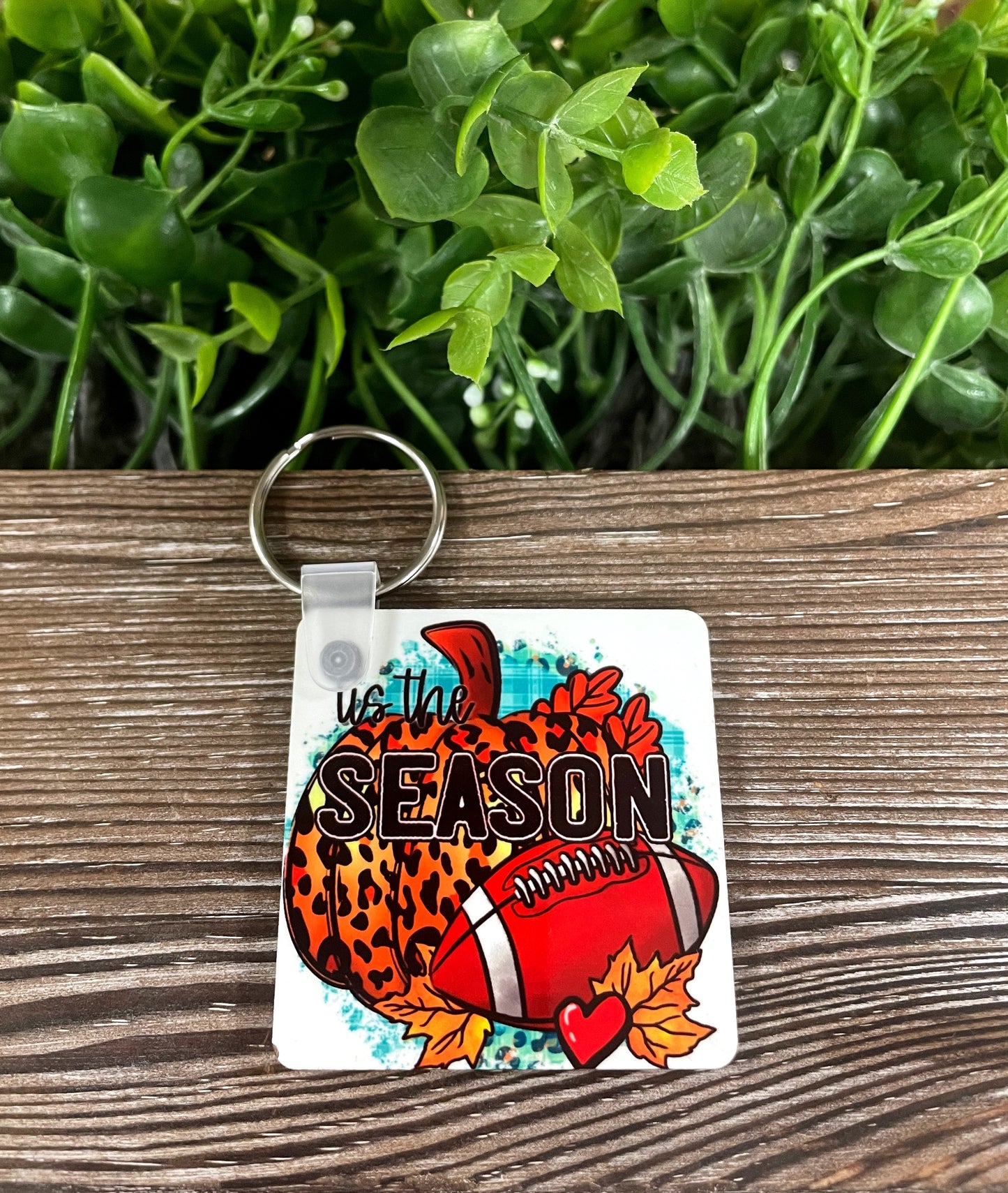 Tis The Season, MDF Hexagon Keychain, Halloween, Fall Fun Football Pumpkin - Handmade by Marlayna