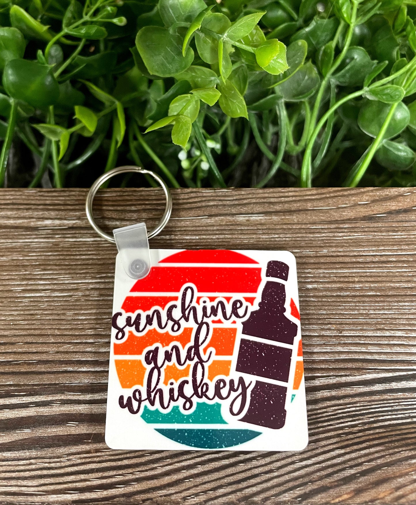 Sunshine and Whiskey, MDF Square Keychain, Vacation Vibes Country Living - Handmade by Marlayna