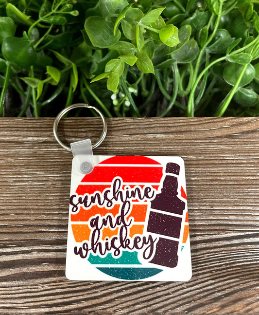 Sunshine and Whiskey, MDF Square Keychain, Vacation Vibes Country Living - Handmade by Marlayna