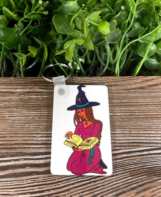 Witch and Spell Book, MDF Rectangle Keychain, Boho Fun, Halloween, Magic Spell Witchy Wiccan - Handmade by Marlayna