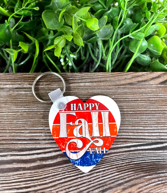 Happy Fall Y'all,  MDF Heart Keychain, Boho Fun, Autumn Love, Orange Weather, Halloween - Handmade by Marlayna
