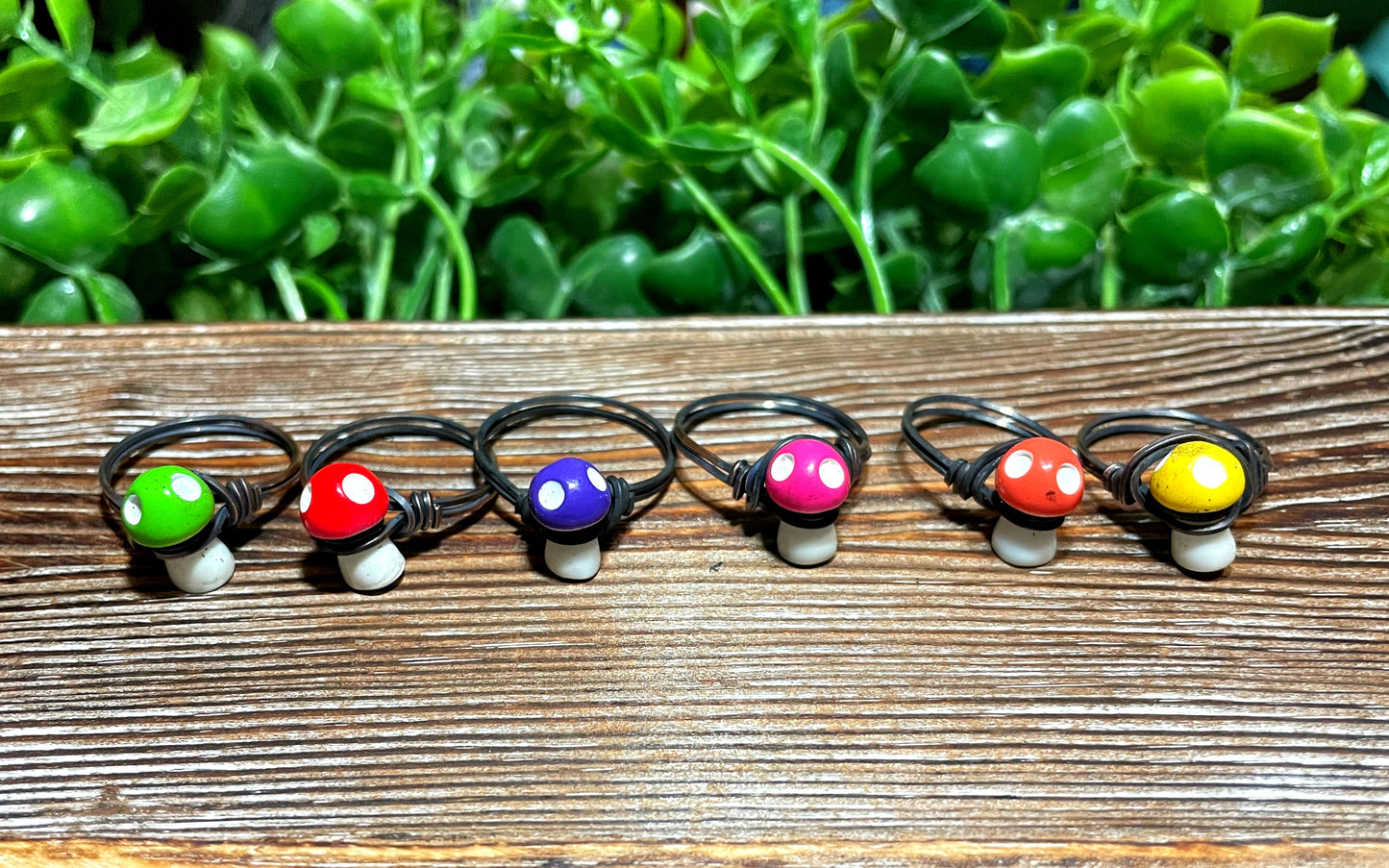 Cute Resin Mini Mushroom Wire Wrapped Ring, Toadstool Shroom Mushie, Colorful Fun Fungi - Handmade by Marlayna