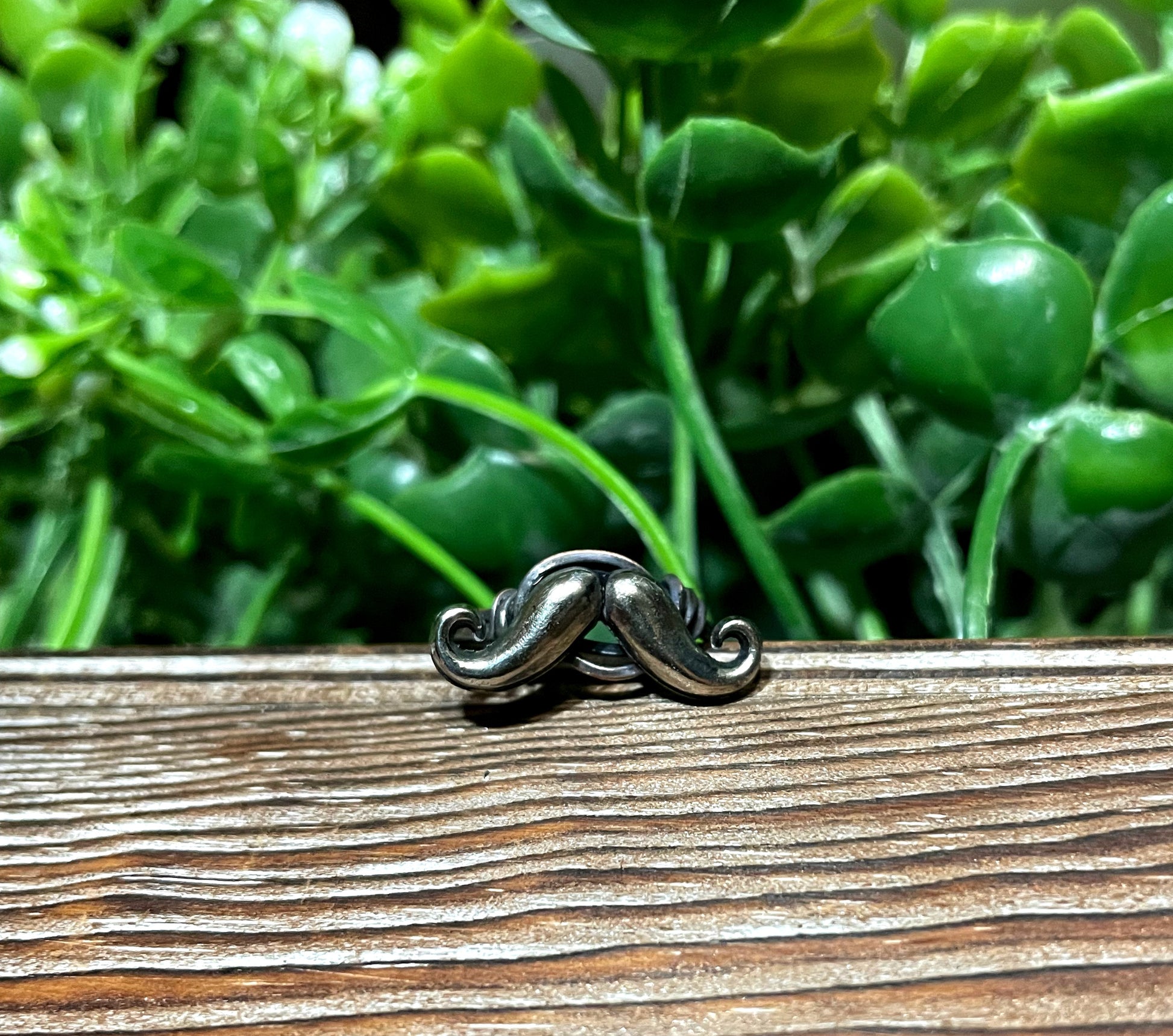 Silver Mustache Bead Wire Wrapped Ring, Novelty Item, Nostalgia - Handmade by Marlayna
