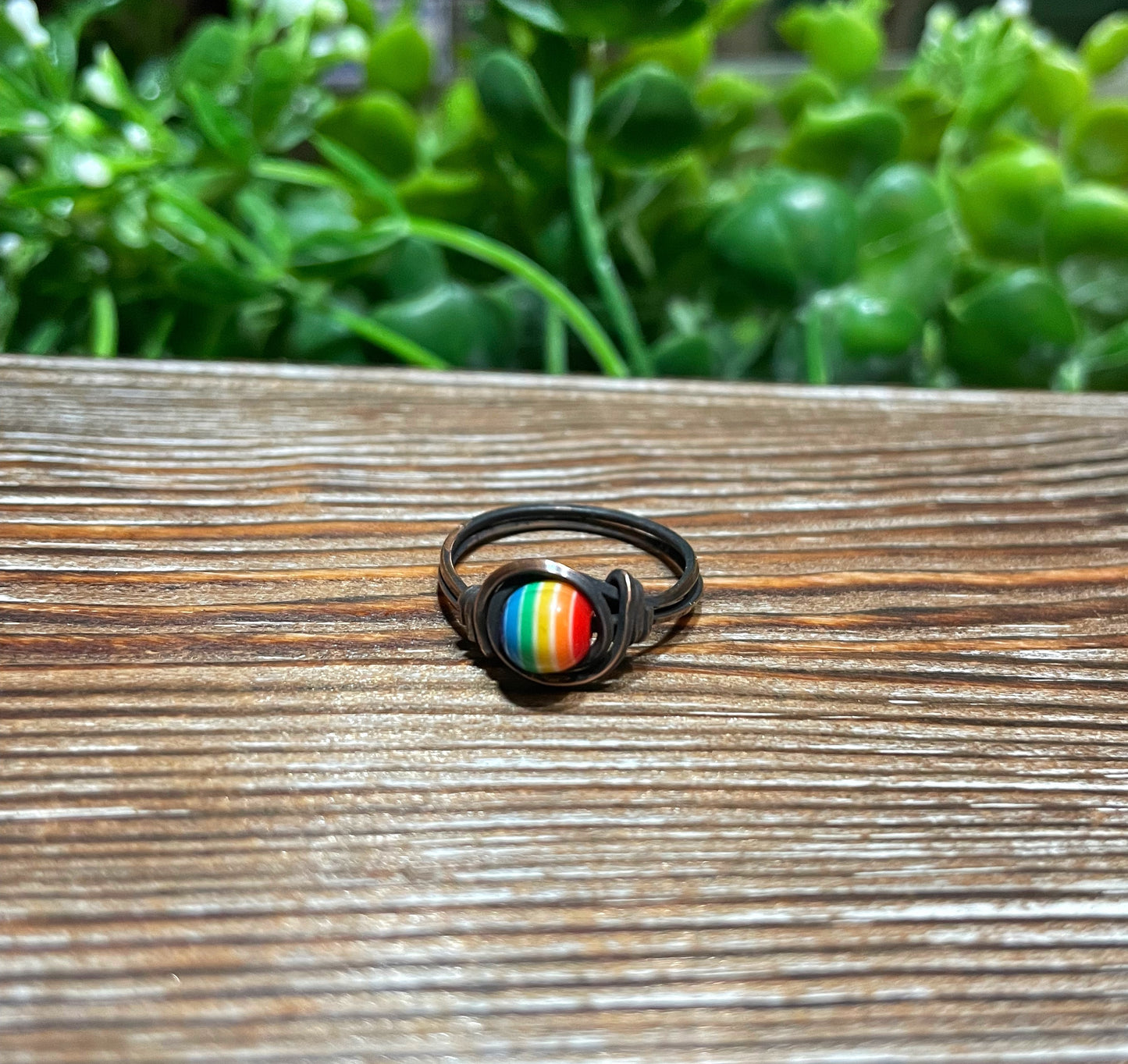 Rainbow Bead Wire Wrapped Ring, Equality Pride, LGBT, Love - Handmade by Marlayna