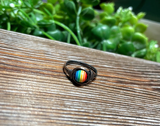 Rainbow Bead Wire Wrapped Ring, Equality Pride, LGBT, Love - Handmade by Marlayna
