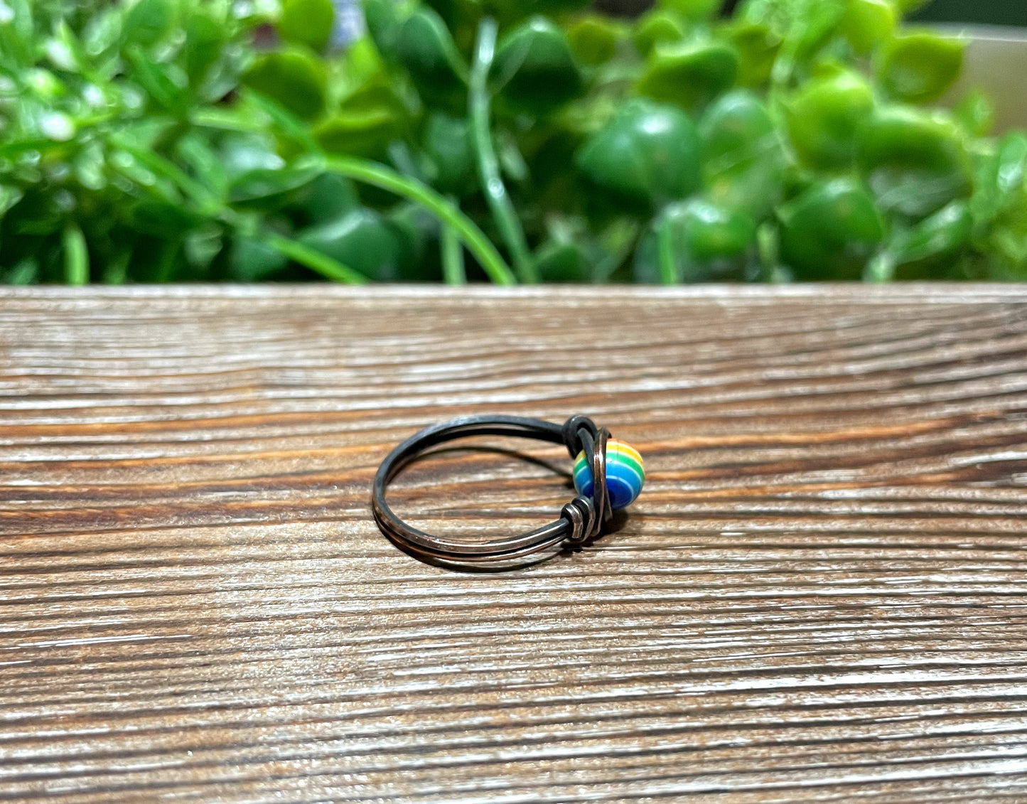 Rainbow Bead Wire Wrapped Ring, Equality Pride, LGBT, Love - Handmade by Marlayna