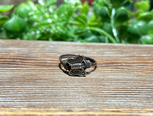 Silver Butterfly Wire Wrapped Ring, Dainty Pretty Wings - Handmade by Marlayna