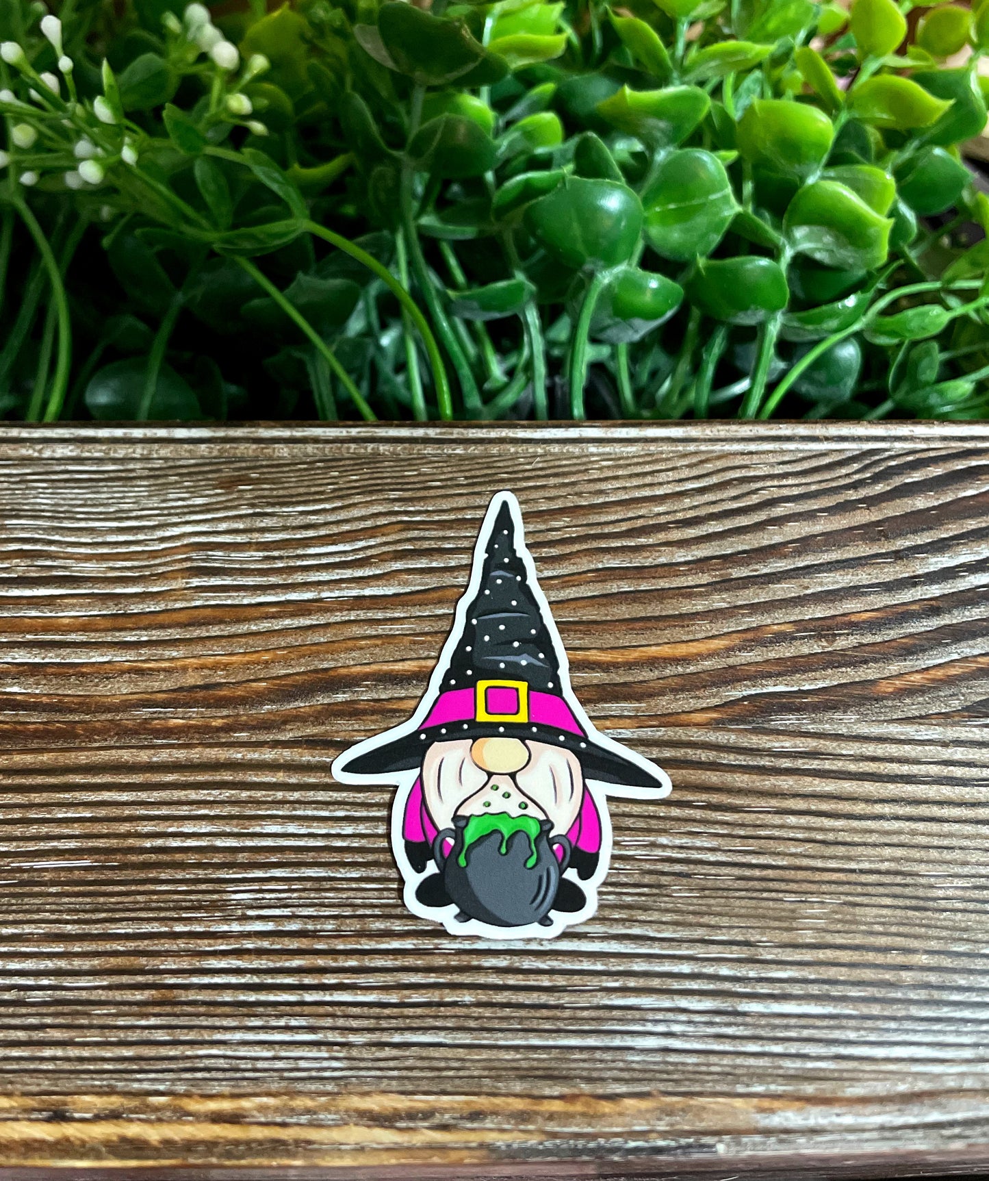 Gnome w/ Cauldron, Die Cut Vinyl Sticker, Boho Fun, Water Resistant, Halloween Witch Spooky |Sticker or Magnet