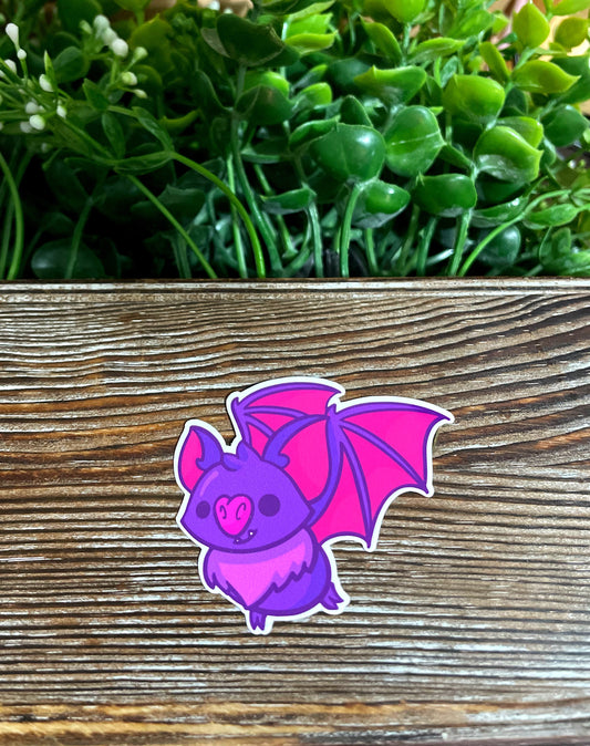 Kawaii Purple Bat, Die Cut Vinyl Sticker, Boho Fun, Water Resistant, Halloween Witch Spooky |Sticker or Magnet