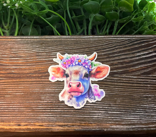 Cow w/ Flower Crown Lightweight Vinyl Sticker or Magnet |Refrigerator Fridge Car |Farm Life |Love Animals |Barn Yard Milk |Sticker or Magnet