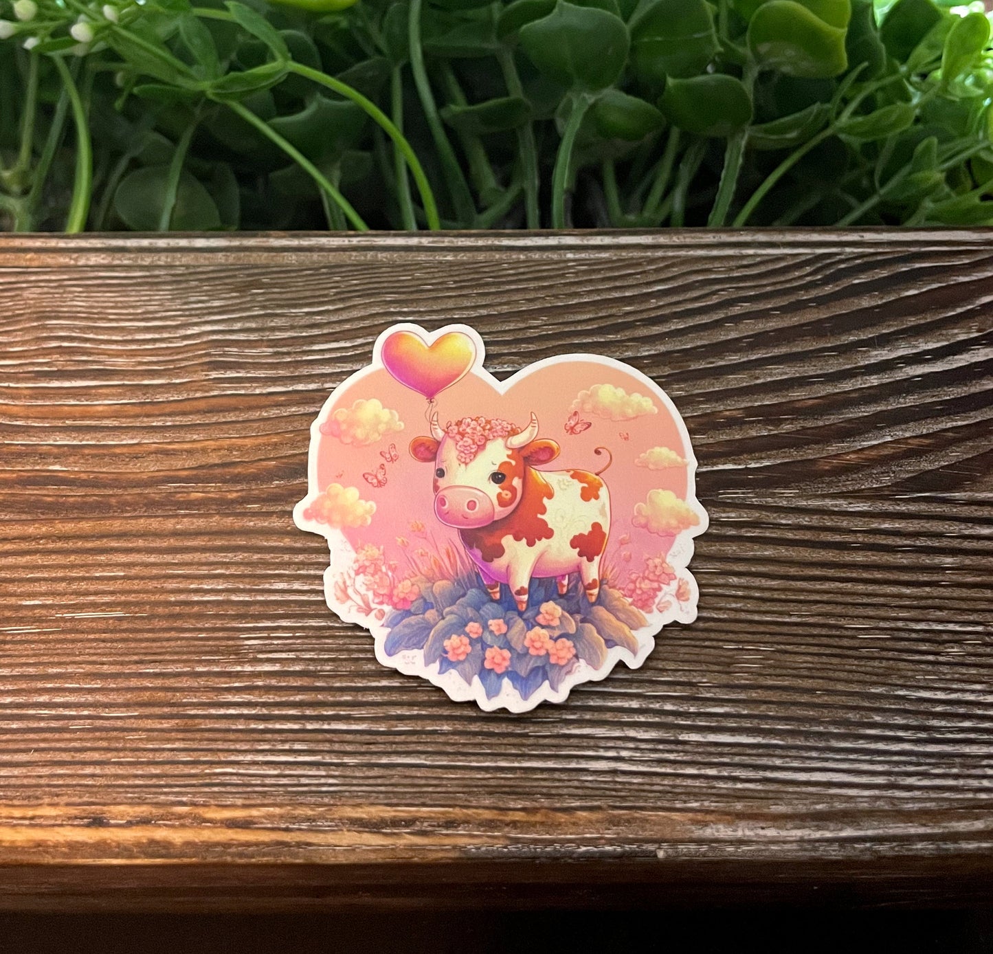 Cow w/ Heart Balloon Vinyl Sticker or Magnet |Refrigerator Fridge Car |Valentines Day Love |Watercolor Farm Life |Sticker or Magnet