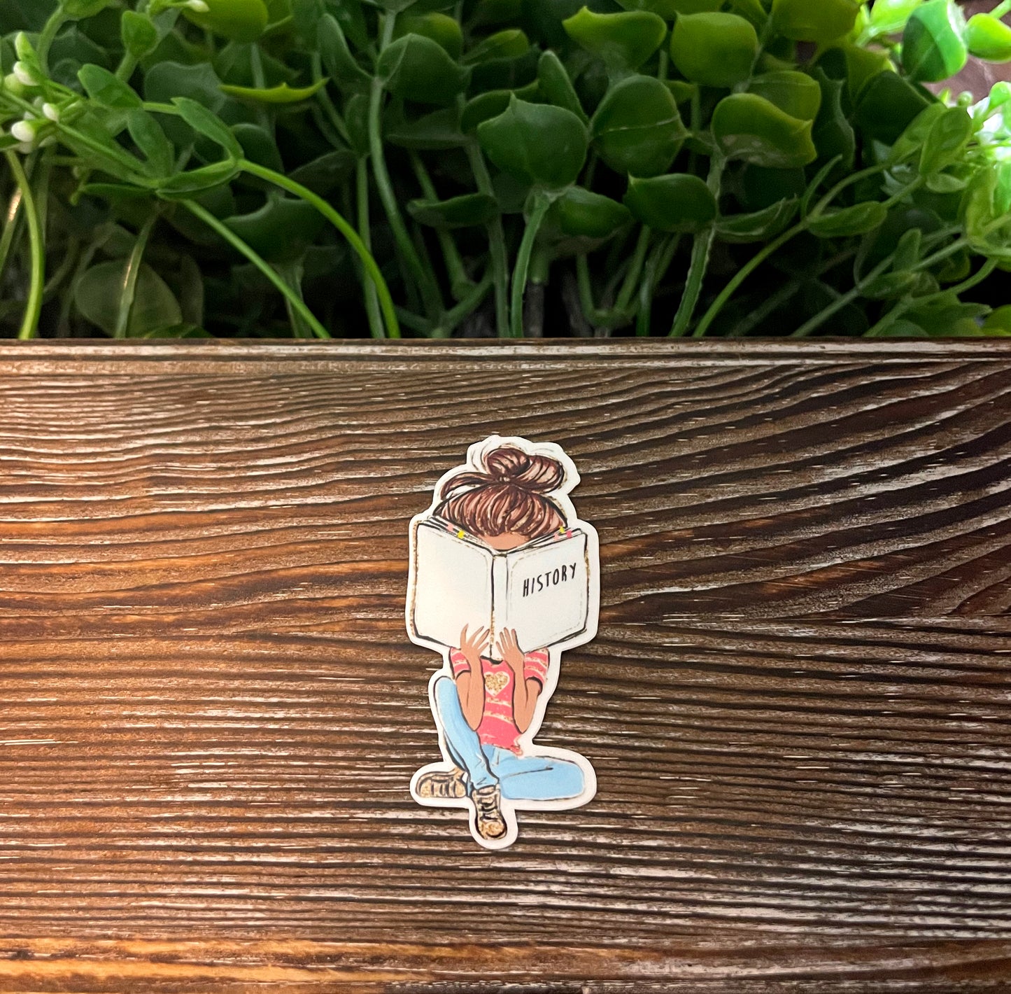 Girl Reading History Book, Vinyl Sticker, Water Resistant, Motivational Empower, Student College School, Teacher Textbooks |Sticker or Magnet