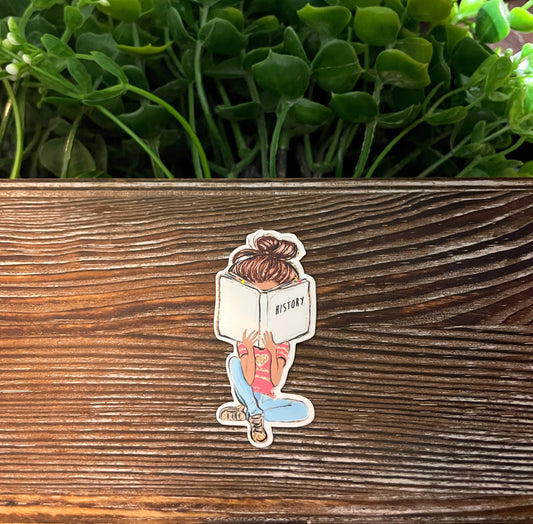 Girl Reading History Book |Vinyl Sticker or Magnet |Refrigerator Fridge Car |Motivational Empower |Student College School |Teacher Textbooks |Sticker or Magnet