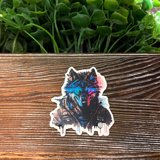 Sci-Fi Wolf Lightweight Vinyl Sticker or Magnet |Refrigerator Fridge Car |Love Animals |Wildlife Forest |Science Fiction |Red Blue |Sticker or Magnet