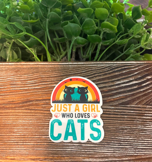 Just A Girl Who Loves Cats |Lightweight Vinyl Sticker or Magnet |Vintage Retro |Refrigerator Fridge Car |Cat Mom Pet Dad |Animal Lover |Sticker or Magnet