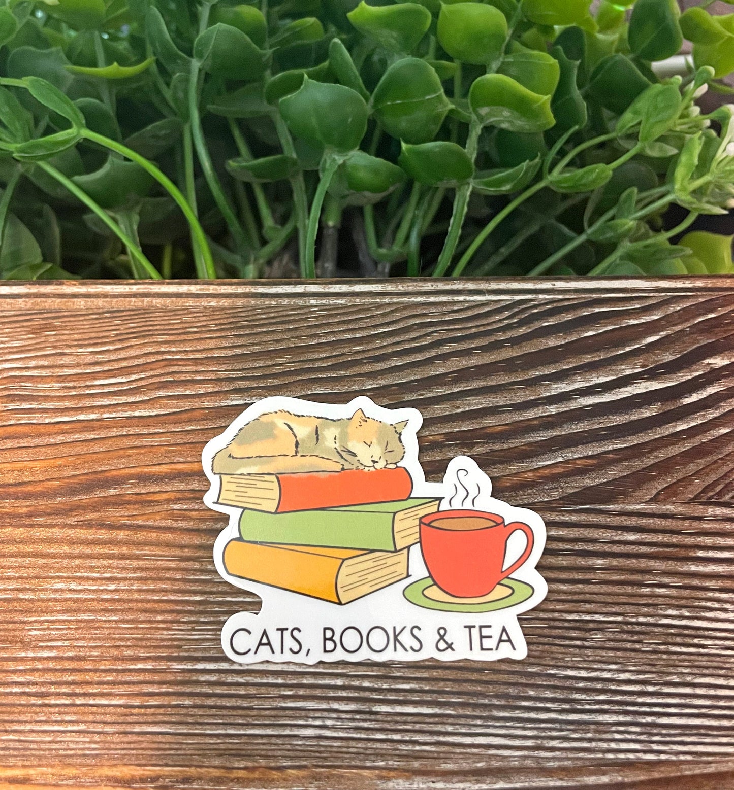 Cats Books and Tea |Vinyl Sticker or Magnet |Refrigerator Fridge Car |Learn Knowledge |Love to Read |Gift for Reader |Funny Quote |Sticker or Magnet