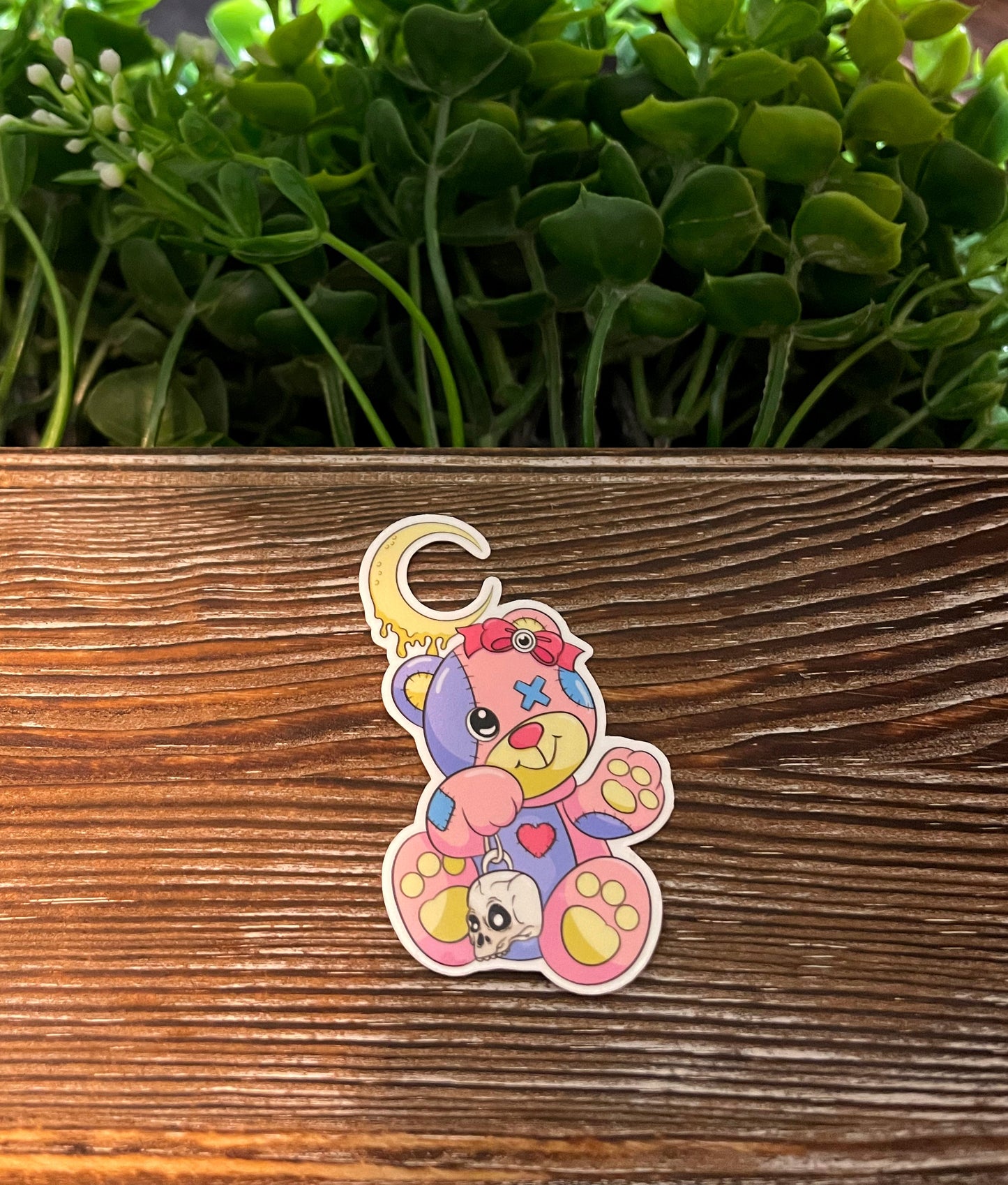 Creepy Cute Teddy Bear Sticker |Lightweight Vinyl Sticker or Magnet |Boho Fun |Refrigerator Fridge Car |Fantasy Mythical Creature |Gift for Girl. Pastel Colors |Sticker or Magnet