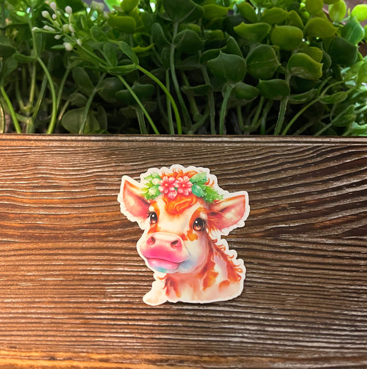 Cow w/ Flower Crown Vinyl Sticker or Magnet |Refrigerator Fridge Car |Western Vibes Boho |Watercolor Farm Life |Sticker or Magnet