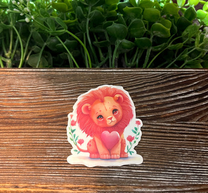 Lion w/ Heart |Vinyl Sticker or Magnet |Refrigerator Fridge Car |Valentines Day |Cute Animal |Love Gift |Sticker or Magnet