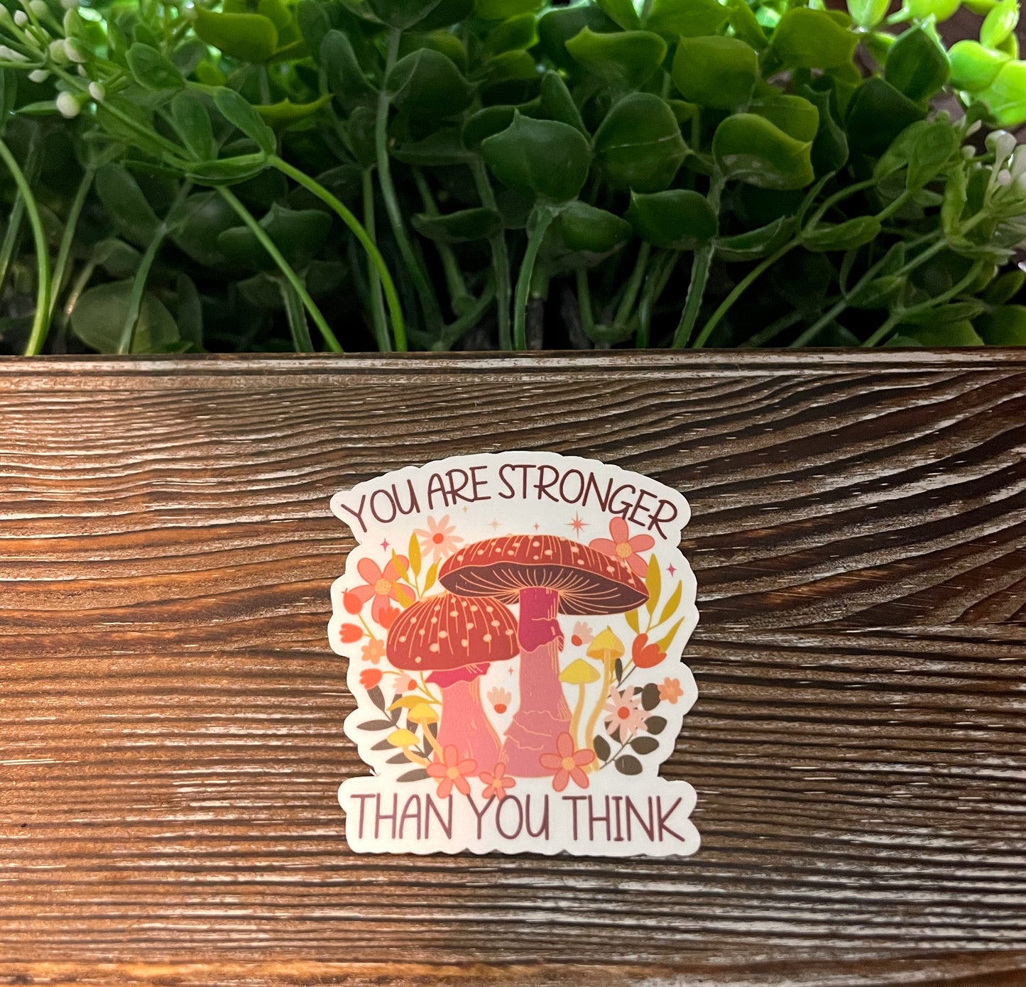 You Are Stronger Thank You Think |Lightweight Vinyl Sticker or Magnet |Refrigerator Fridge Car |Empowerment |Inspire Motivate |Mushrooms |Sticker or Magnet