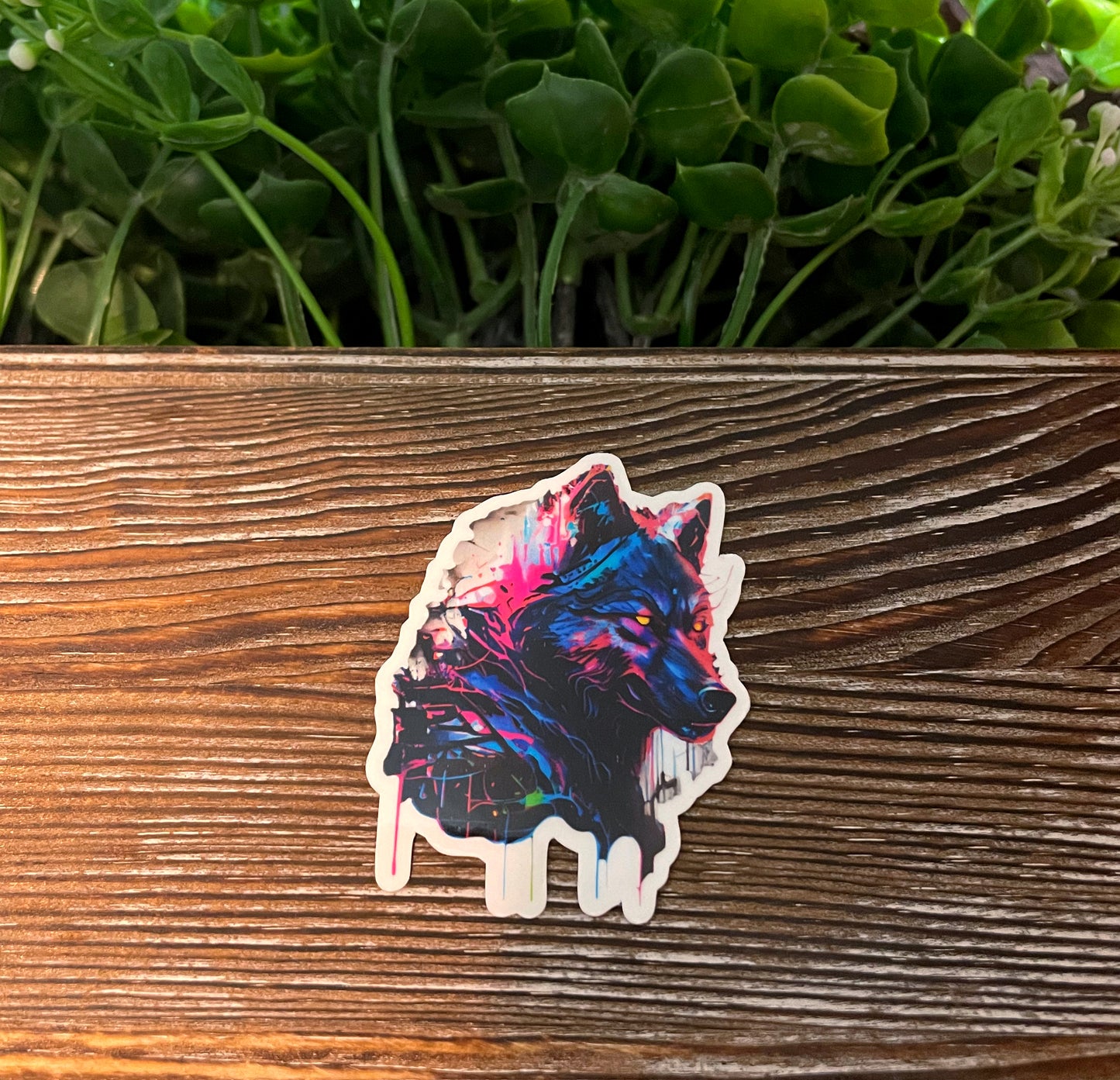 Sci Fi Wolf Die Cut Vinyl Sticker, Water Resistant, Love Animals, Wildlife Forest, Science Fiction, Red Blue |Sticker or Magnet